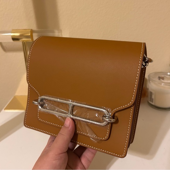 18cm Brown Crossbody Leather Box Bag